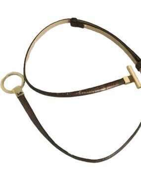 Vintage 80s Another Line Brown Skinny Adjustable Belt Gold Tone Buckle